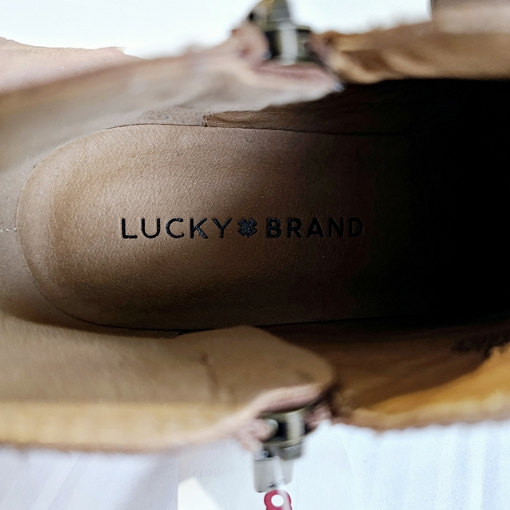 Lucky Brand Burklee booties size 6.5 brown leather zipper sides stacked heel NWT - Picture 12 of 15